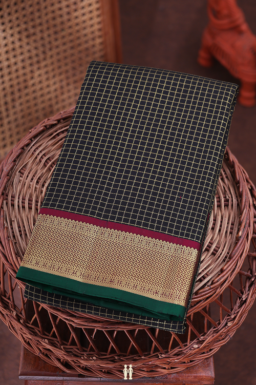 Kanchipuram Silk Saree In Black With Checks Design