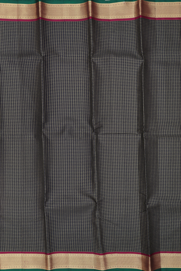 Kanchipuram Silk Saree In Black With Checks Design