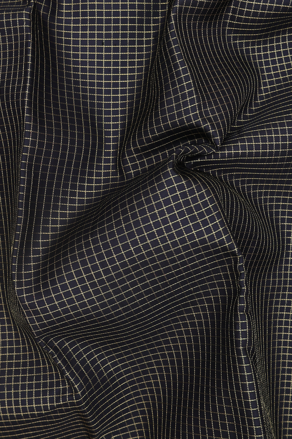 Kanchipuram Silk Saree In Black With Checks Design