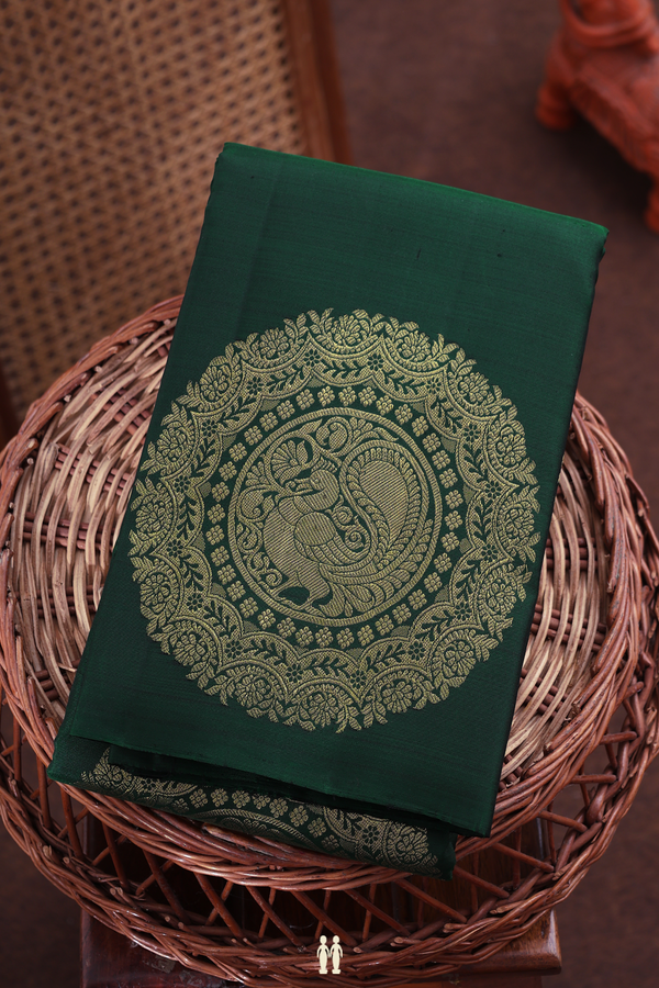 Kanchipuram Silk Saree In Forest Green With Mandala Design