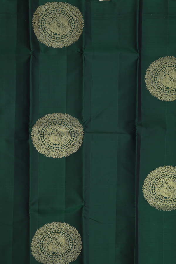 Kanchipuram Silk Saree In Forest Green With Mandala Design