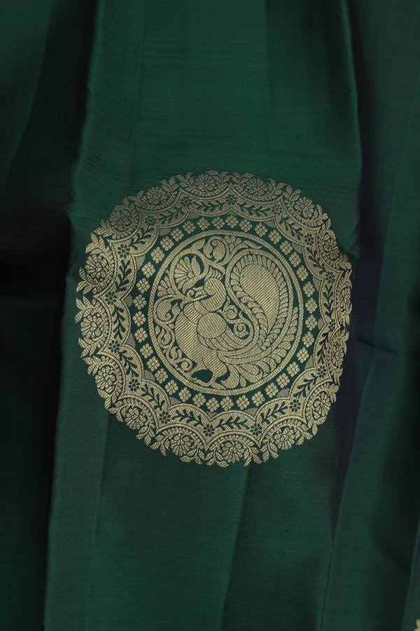 Kanchipuram Silk Saree In Forest Green With Mandala Design