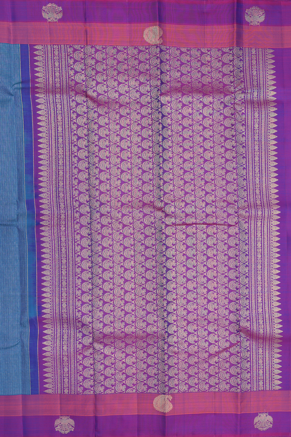 Kanchipuram Silk Saree In Cobalt Blue With Stripes Design