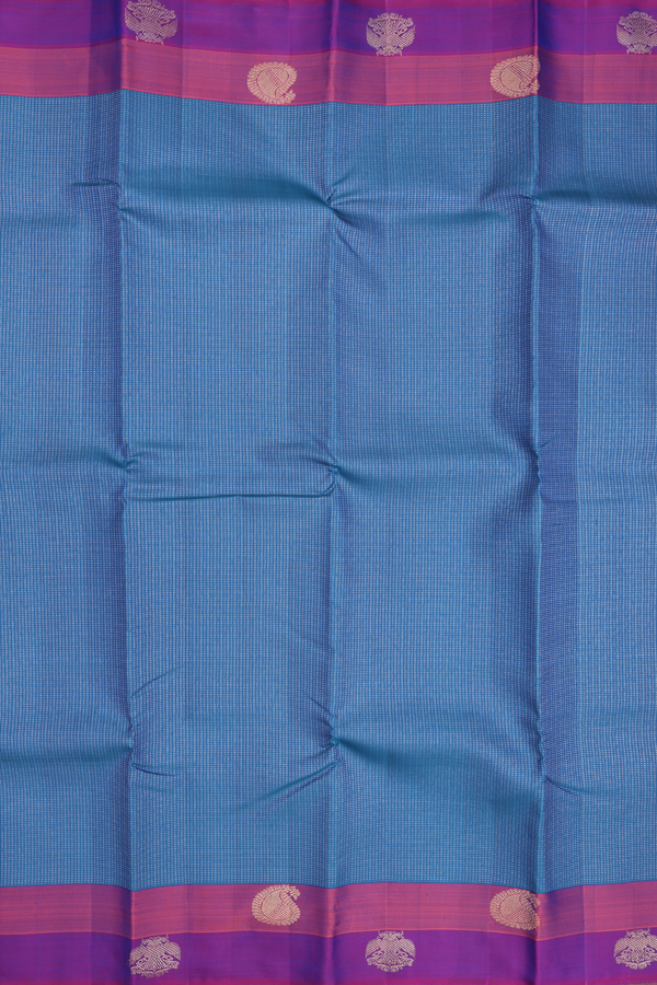 Kanchipuram Silk Saree In Cobalt Blue With Stripes Design