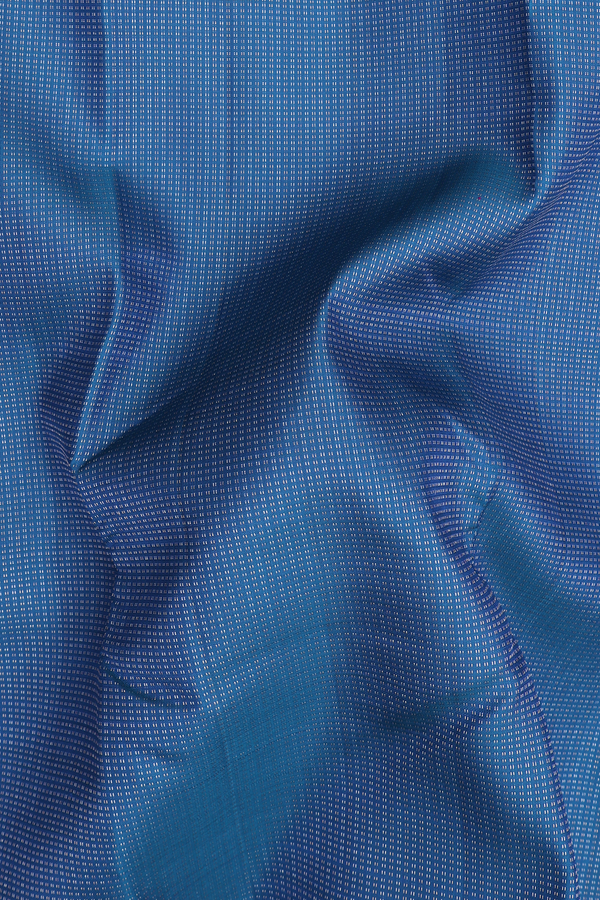 Kanchipuram Silk Saree In Cobalt Blue With Stripes Design