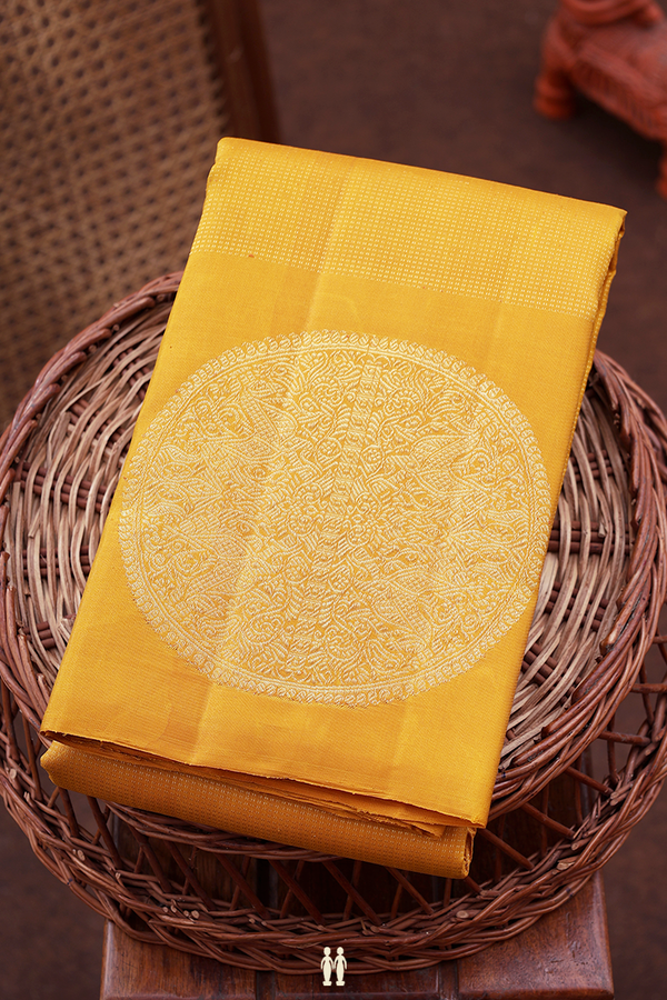 Kanchipuram Silk Saree In Yellow With Stripes Design