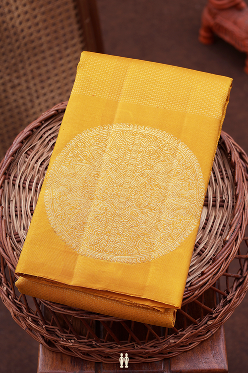 Kanchipuram Silk Saree In Yellow With Stripes Design