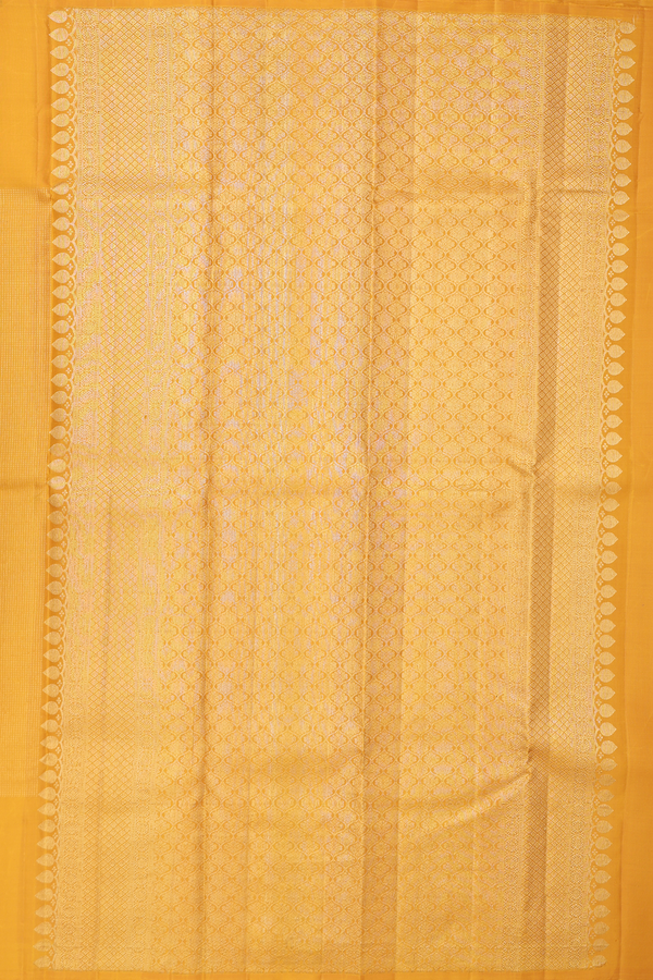 Kanchipuram Silk Saree In Yellow With Stripes Design