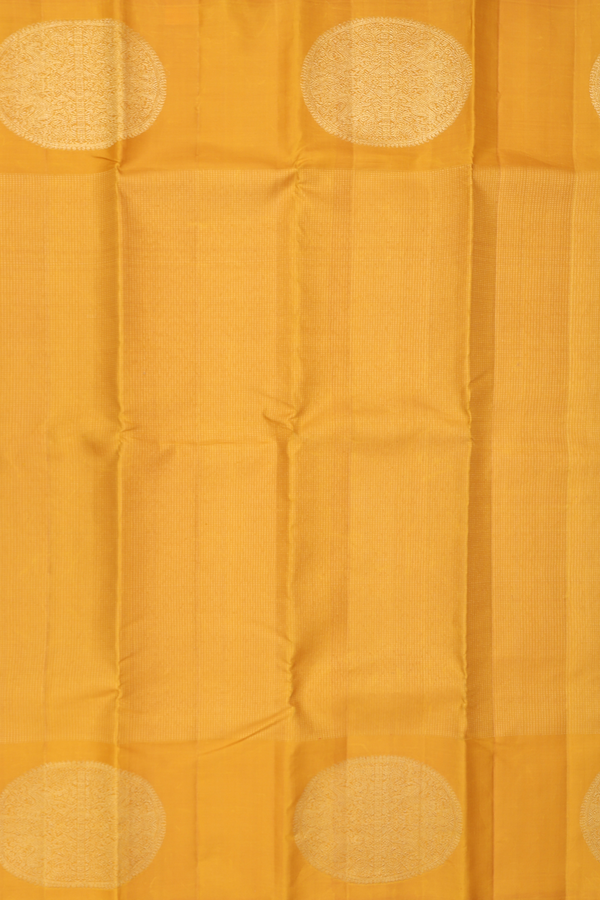 Kanchipuram Silk Saree In Yellow With Stripes Design
