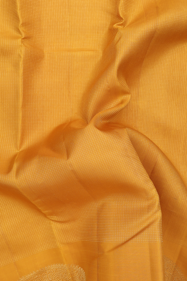 Kanchipuram Silk Saree In Yellow With Stripes Design
