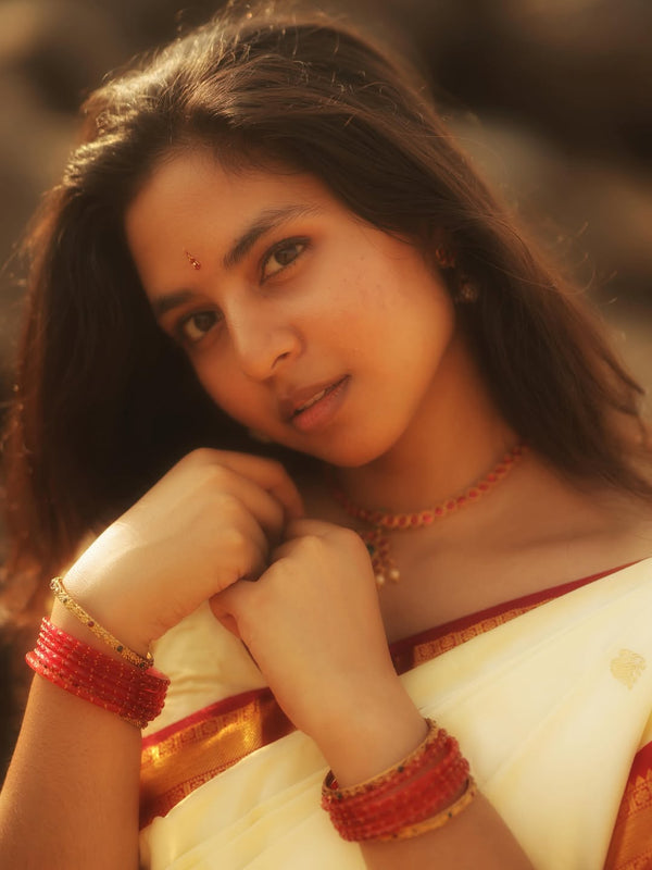 Kanchipuram Silk Saree In Off White With Yazhi Buttas
