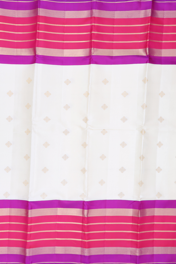 Kanchipuram Silk Saree In Off White With Zari Buttas