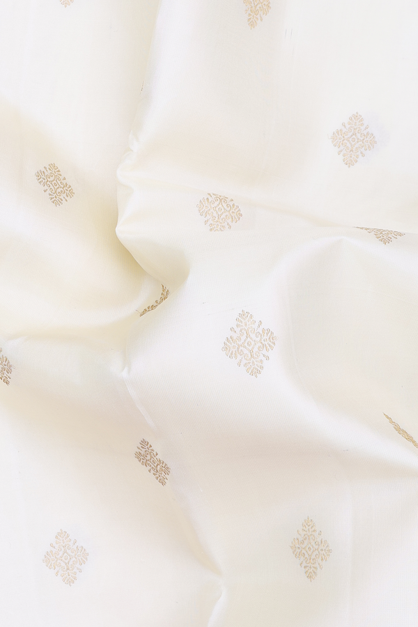 Kanchipuram Silk Saree In Off White With Zari Buttas