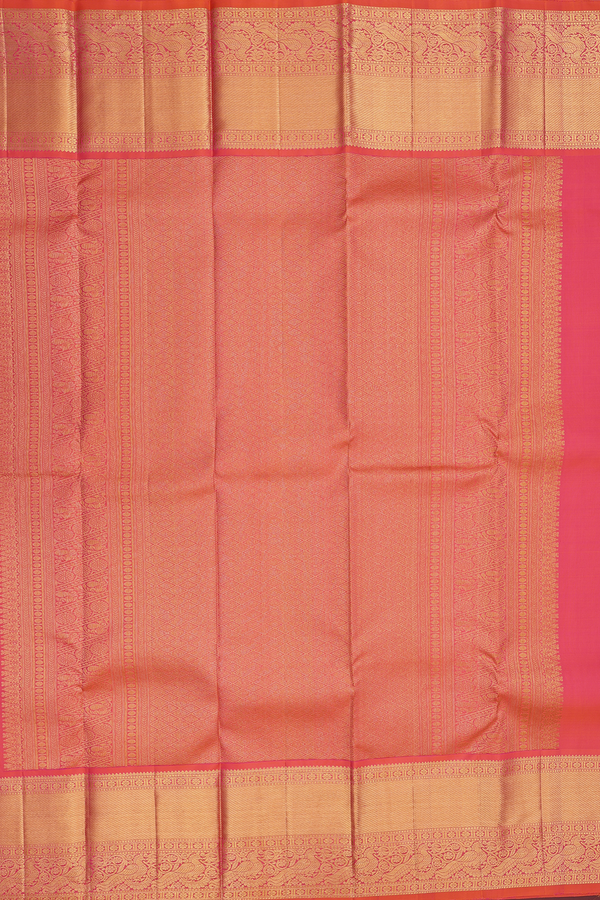 Kanchipuram Silk Saree In Saffron Yellow With Brocade Design