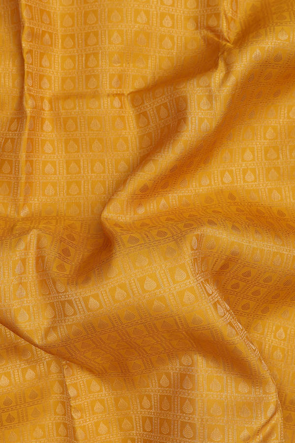 Kanchipuram Silk Saree In Saffron Yellow With Brocade Design