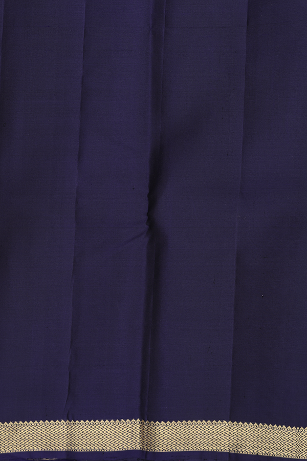 Kanchipuram Silk Saree In Navy Blue With Peacock Buttas