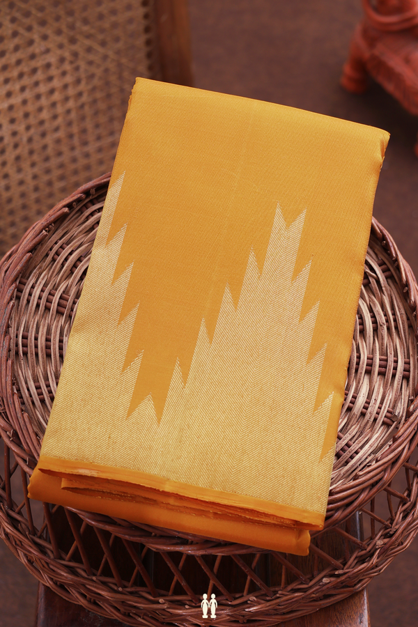 Kanchipuram Silk Saree In Plain Yellow With Temple Border