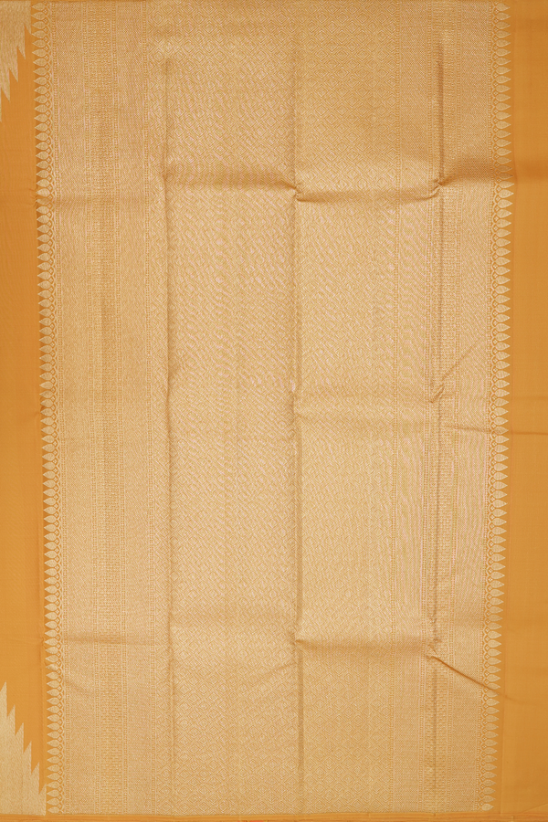 Kanchipuram Silk Saree In Plain Yellow With Temple Border