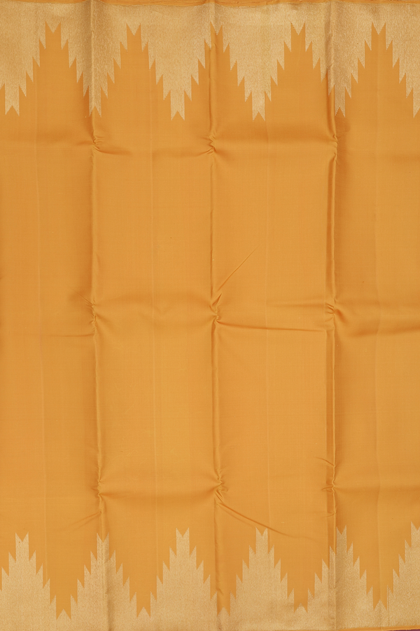 Kanchipuram Silk Saree In Plain Yellow With Temple Border