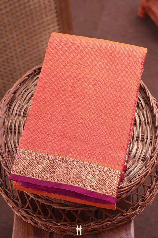 Kanchipuram Silk Saree In Coral Orange With Stripes Design