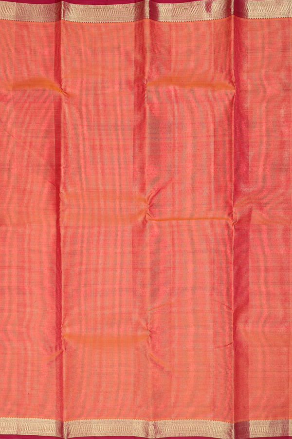Kanchipuram Silk Saree In Coral Orange With Stripes Design