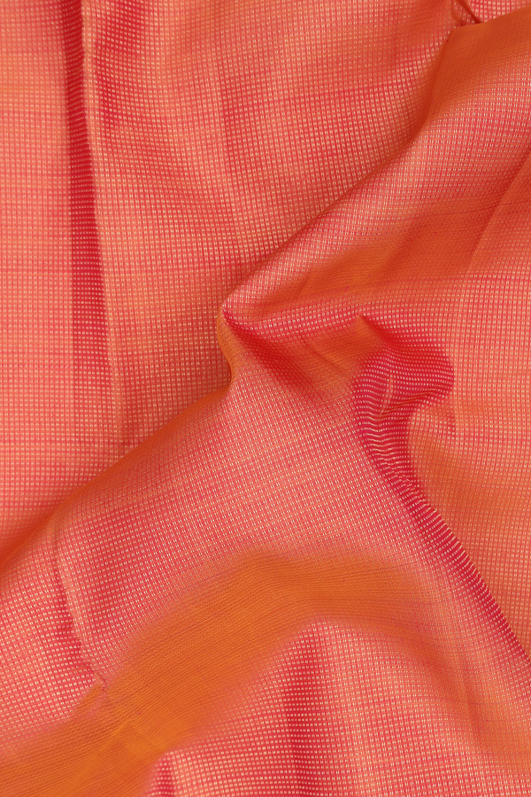 Kanchipuram Silk Saree In Coral Orange With Stripes Design