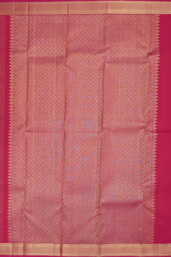 Kanchipuram Silk Saree In Dark Pink With Stripes Design