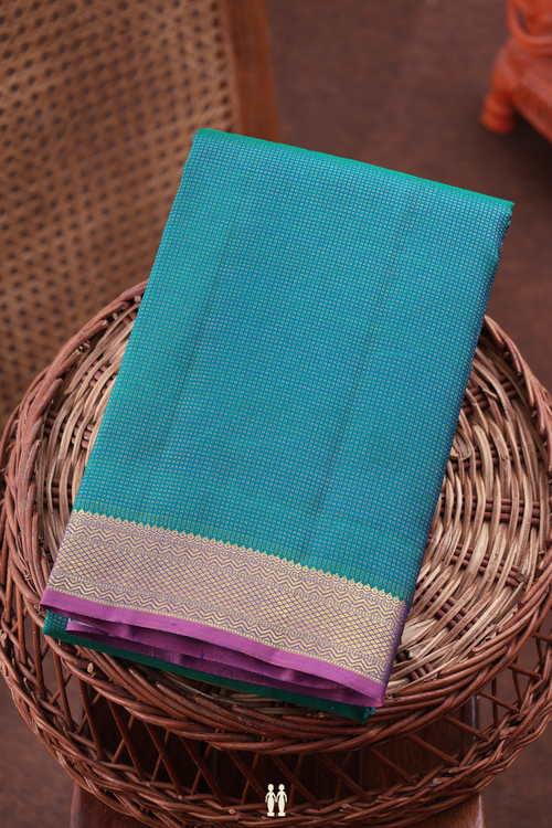 Kanchipuram Silk Saree In Teal Blue With Stripes Design