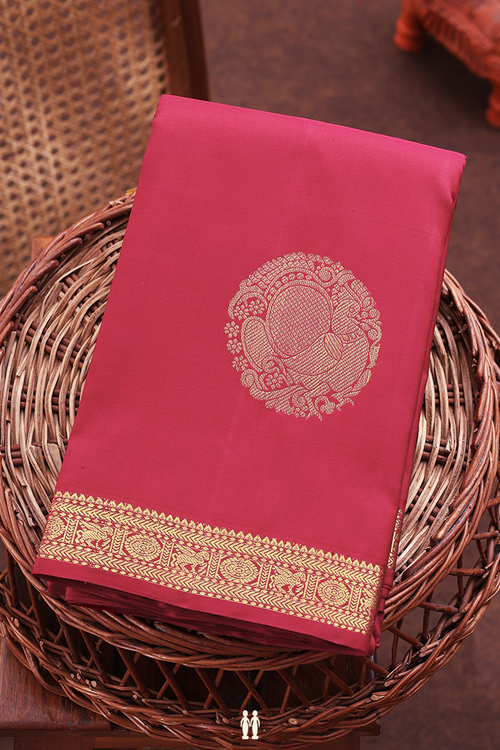 Kanchipuram Silk Saree In Crimson Red With Circle Motifs