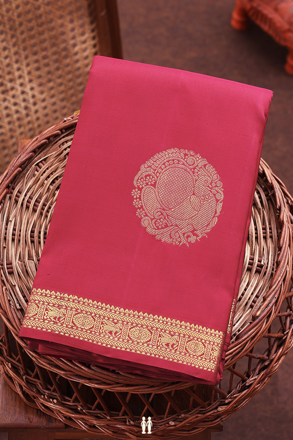 Kanchipuram Silk Saree In Crimson Red With Circle Motifs