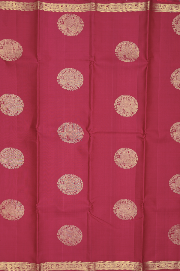 Kanchipuram Silk Saree In Crimson Red With Circle Motifs