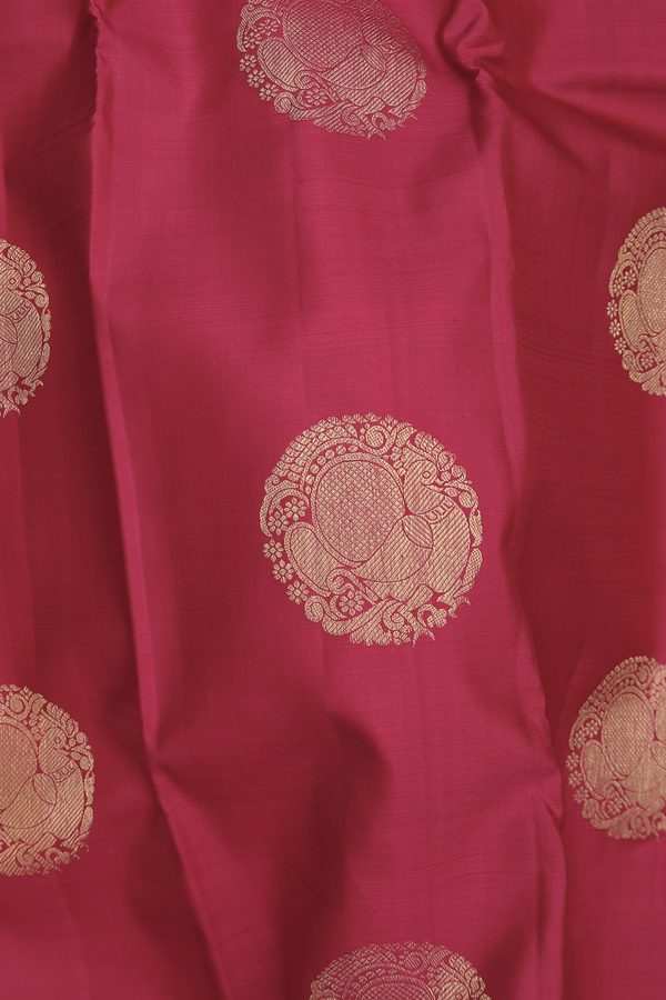 Kanchipuram Silk Saree In Crimson Red With Circle Motifs