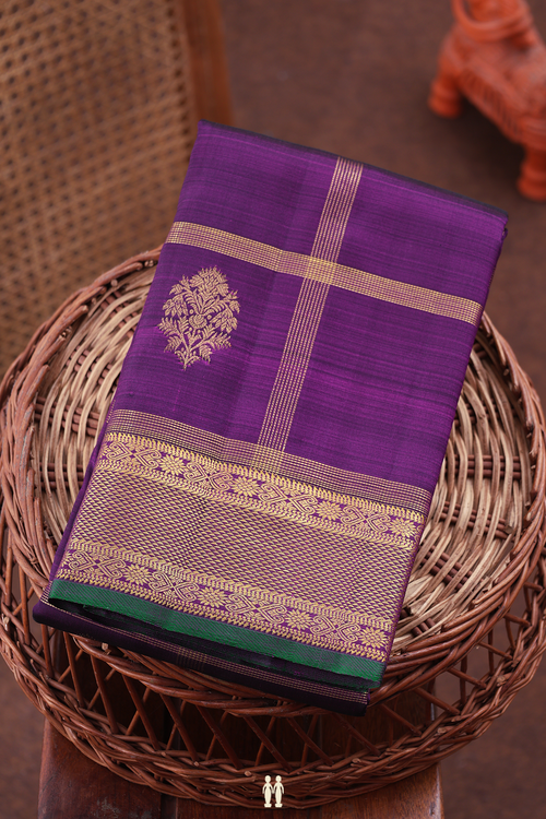 Kanchipuram Silk Saree In Grape Purple With Checks Design
