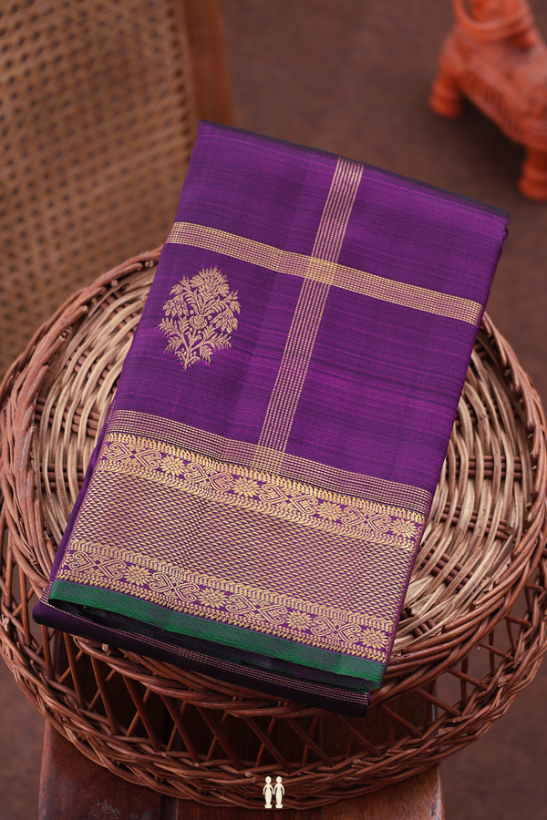Kanchipuram Silk Saree In Grape Purple With Checks Design