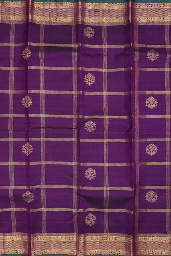 Kanchipuram Silk Saree In Grape Purple With Checks Design