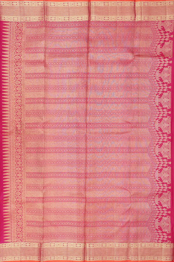 Kanchipuram Silk Saree In Hibiscus Red Along Checks With Buttas