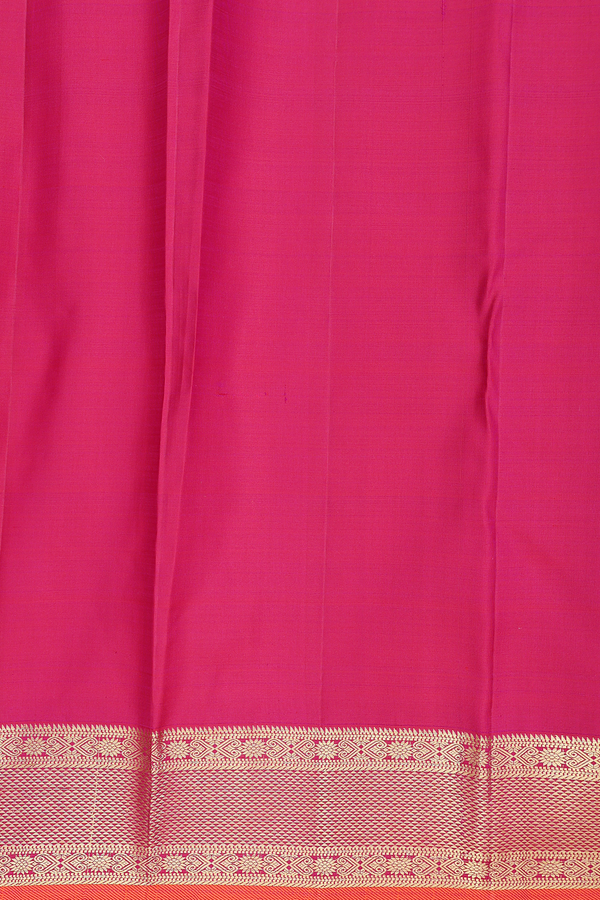 Kanchipuram Silk Saree In Hibiscus Red Along Checks With Buttas