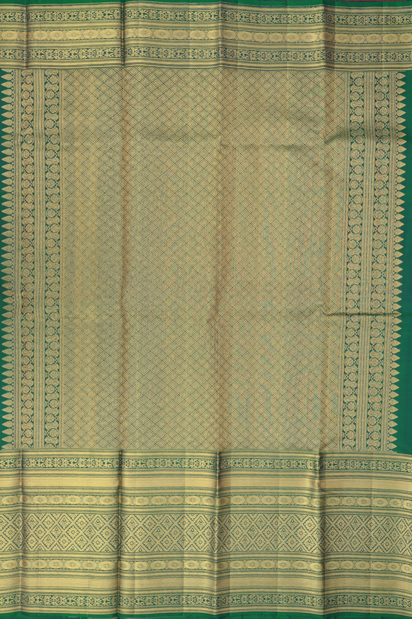 Kanchipuram Silk Saree In Off White With Peacock Buttas