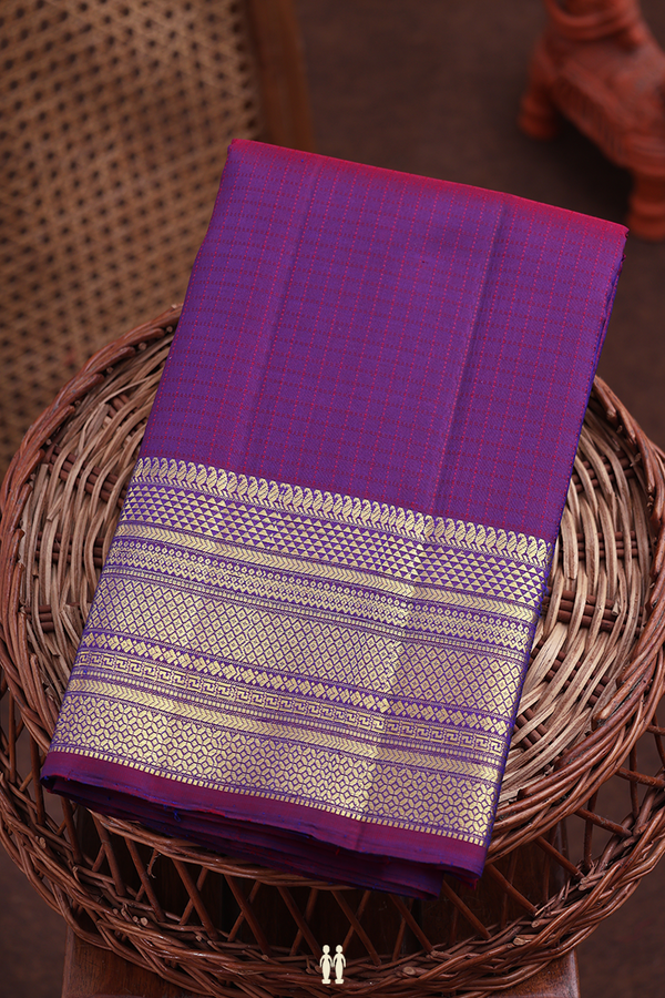 Kanchipuram Silk Saree In Purple With Checks Design