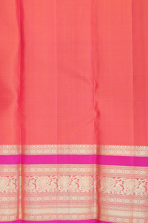 Kanchipuram Silk Saree In Coral Pink With Checks Design