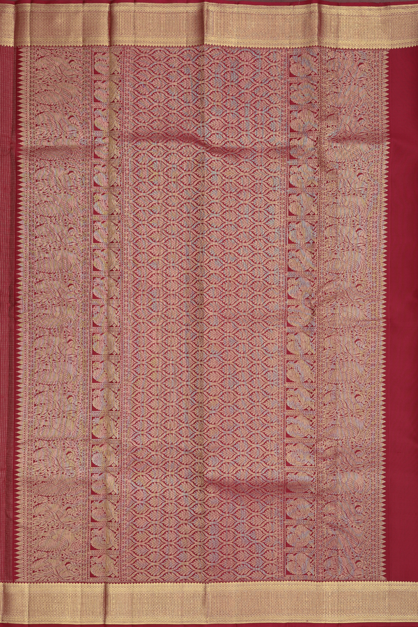 Kanchipuram Silk Saree In Berry Red With Stripes Design