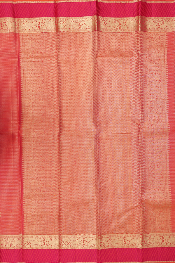 Kanchipuram Silk Saree In Orange With Checks Design