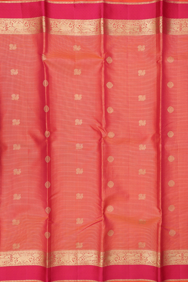 Kanchipuram Silk Saree In Orange With Checks Design
