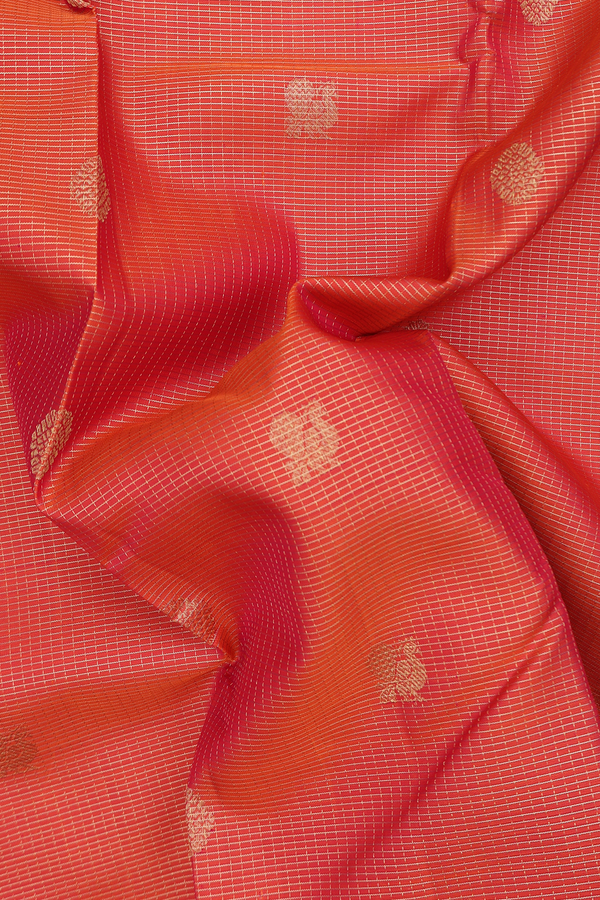 Kanchipuram Silk Saree In Orange With Checks Design