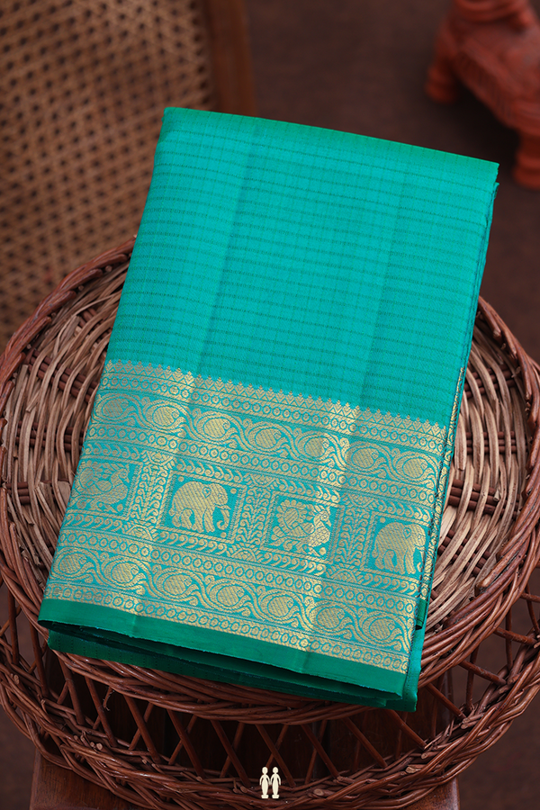 Kanchipuram Silk Saree In Sea Green With Checks Design