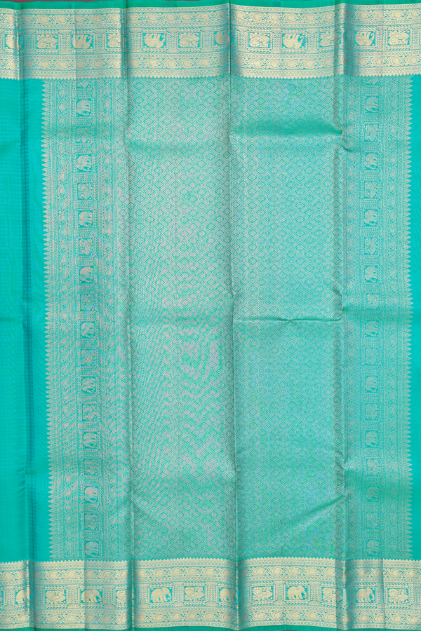 Kanchipuram Silk Saree In Sea Green With Checks Design