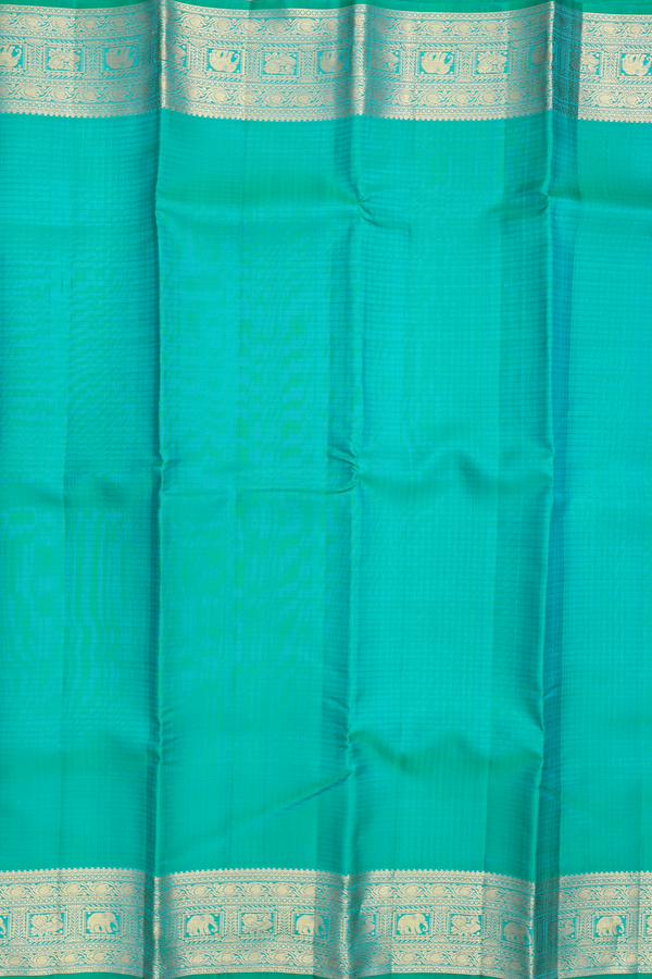 Kanchipuram Silk Saree In Sea Green With Checks Design