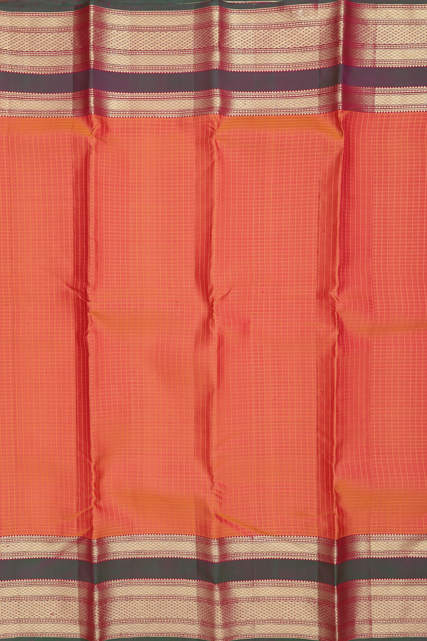 Kanchipuram Silk Saree In Orange With Checks Design