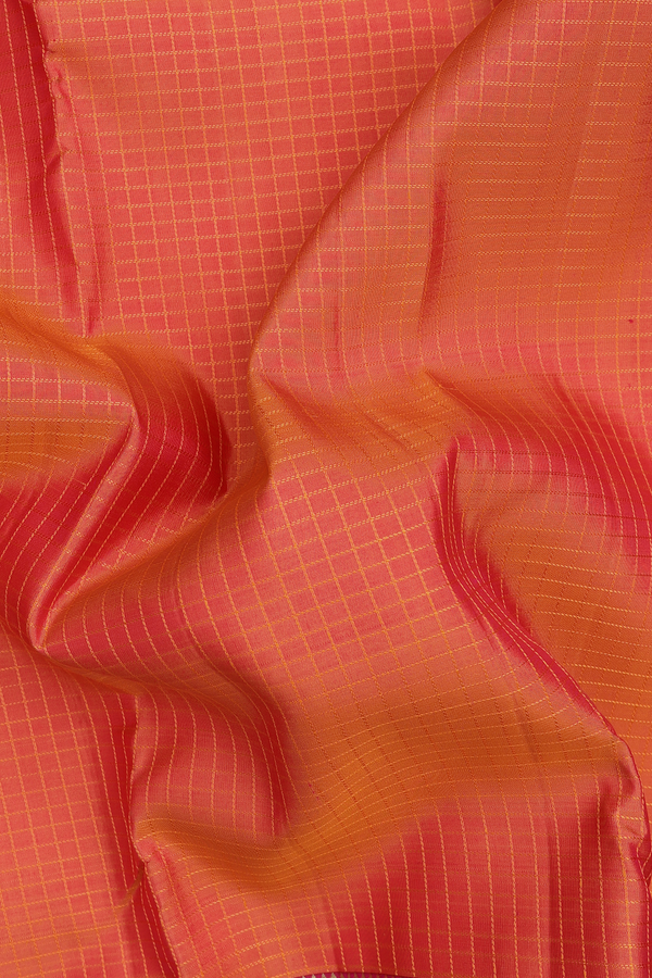 Kanchipuram Silk Saree In Orange With Checks Design