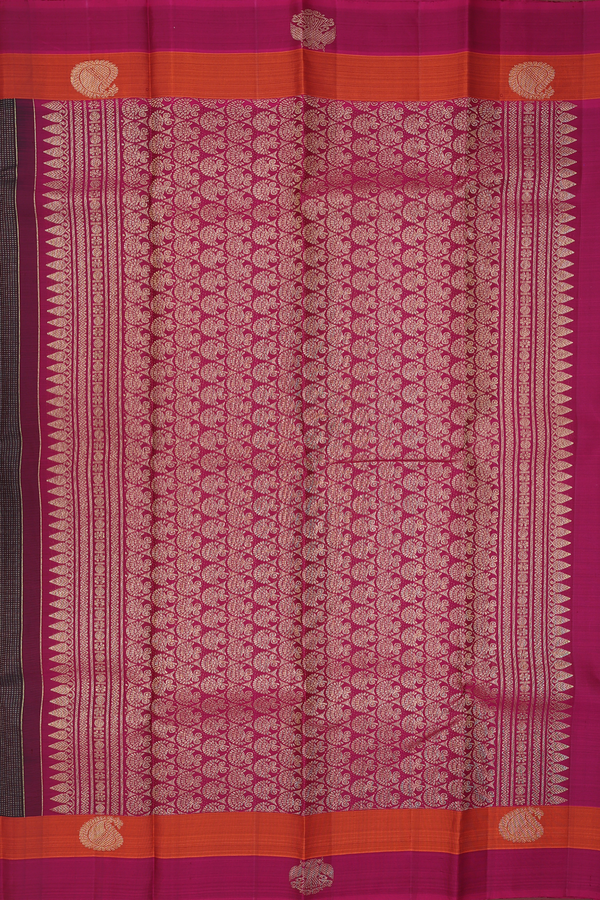 Kanchipuram Silk Saree In Dark Oak Brown With Stripes Design
